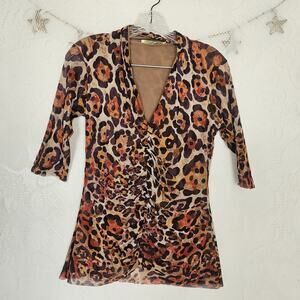Weston Wear Medium Leopard Print Ruched Mesh Top Mob Wife Y2K Pinterest Girl